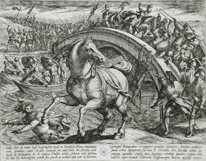 Civilis Forced to Dismount and Swim Across the River by Antonio Tempesta