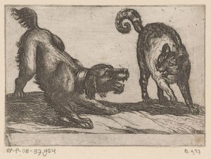 A Dog Fighting with a Cat (Fighting Animals) by Antonio Tempesta