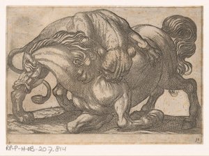 Lioness Attacking a Horse (Fighting Animals) by Antonio Tempesta