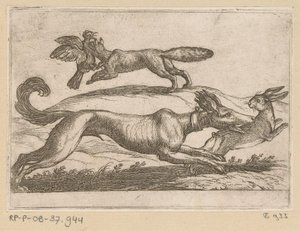 A Fox Attacks a Chicken and a Dog a Hare by Antonio Tempesta