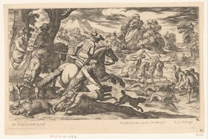 Boar Hunt (Hunting Scenes, part 5) by Antonio Tempesta