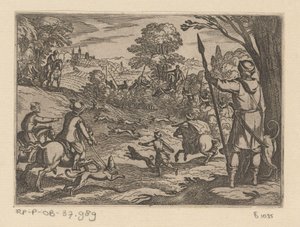 Hunting Rabbits with Men Hunting from the Bushes by Antonio Tempesta
