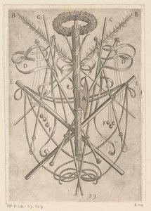 Ornament with Torture Instruments Tortures Endured by Christian Martyrs (series title) by Antonio Tempesta