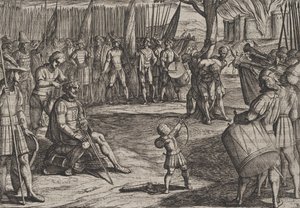 Plate 20: Civilis Having his Hair Cut, from The War of the Romans Against the Batavians, 1611 by Antonio Tempesta