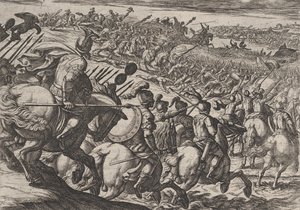 Plate 25: The Roman Commander Cerialis Attacks Near Trier, from The War of the Romans by Antonio Tempesta
