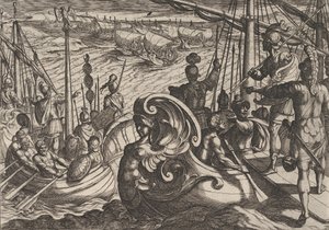Plate 33: Dutch and Roman Flotillas on the Rhine, from The War of the Romans Against the Batavians, 1611 by Antonio Tempesta