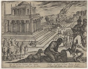 Plate 5: Tomb of Mausolus, Stone Masons Make a Column at the Right, from The Seven Wonders by Antonio Tempesta