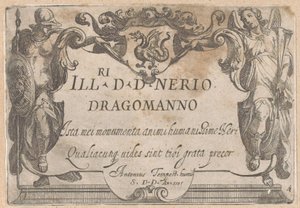 Title Page with Cartouche with Dedication, Flanked by Minerva and Fame