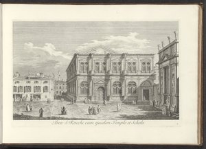 View of Campo San Rocco in Venice (title on object: Area S. Rocchi with its Temple and School) (series title: Views of Buildings and Squares in Venice) (series title: The Most Celebrated Views of Venice, Engraved from the Paintings of Antonio Canal) by Antonio Visentini