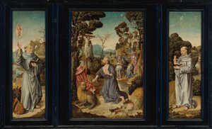 A Triptych: Scenes from the Life of St. Jerome, St. Anthony of Padua, St. Bernard of Clairvaux by Antwerp School c. 1525 3