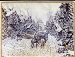 Old Moscow. Traditional Wooden Architecture in the Snow