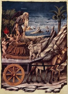 The Triumph of Time, the Chariot of Time Being Pulled by Deer, Miniature by Apollonio di Giovanni from Triumphs, Allegorical Poem by Francesco Petrarca by Apollonio di Giovanni di Tommaso