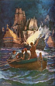 English fireships attacking the Spanish Armada by Archibald Bertram (after) Webb