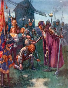 "The Prince to his Father Kneels Lowly: His is the Battle – his Wholly!" by Archibald Bertram (after) Webb
