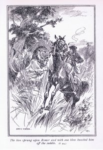 The Lion Sprang Upon Romer and with One Blow Knocked Him Off His Saddle