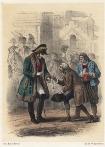 King Charles XIV is awarded a medal by his former teacher - Engraving by Telory