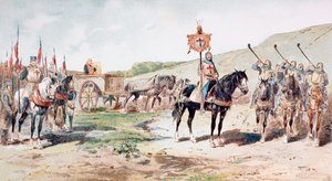 Crusaders on the March in the 11th Century with a Horse-Drawn Supply Wagon, 1886