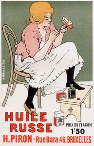 Lifestyle. Fashion. Russian oil, shoes repair. Poster by Armand Rassenfosse, Belgium, c.1895 by Armand Rassenfosse
