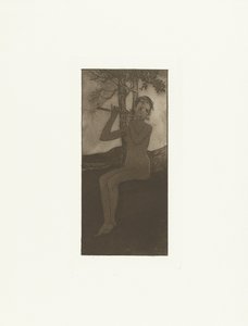 Naked Young Woman Playing Flute in Landscape (series title: The Song of the Cicada) by Armand Rassenfosse