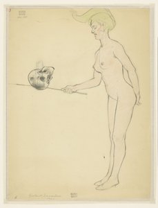 Standing Nude Woman with a Stick and a Skull