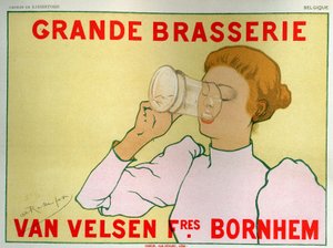 Woman Drinking Beer, Brasserie Van Velsen Advertisement, End of 19th Century