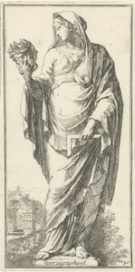 Personification of Prudence Prudence (title on object) Forty-One Pieces, Various Emblems (series title) by Arnold Houbraken