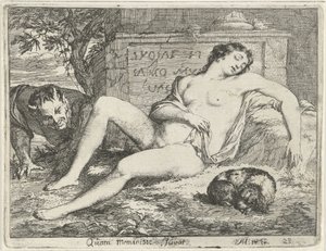 Sleeping Nymph with a Dog Spied by a Satyr (Quam Meminisse Juvat) (Theater of Emblems series)