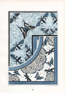 Butterflies and Moths in Blue-White Floral Pattern by Arnold Lyongrün