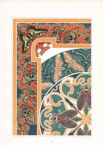 Decorative Frame Ornament with Butterflies and Cicadas by Arnold Lyongrün