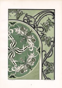 Insect Motifs in Green Ornamental Composition by Arnold Lyongrün
