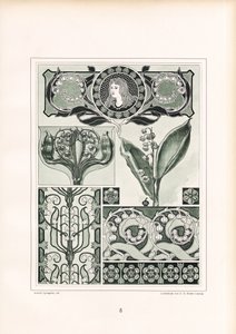 Lily of the Valley Ornamentation with Female Portrait Medallion by Arnold Lyongrün