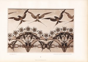 Ornamental Frieze with Swallows, Butterflies and Stylized Flowers by Arnold Lyongrün