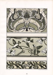 Ornamental Friezes with Birds, Butterflies and Floral Motifs by Arnold Lyongrün