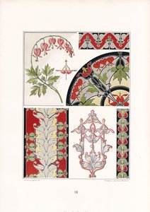 Ornamental Studies with Bleeding Hearts and Stylized Leaf Motifs by Arnold Lyongrün