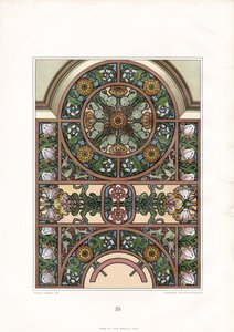 Ornamental Window Arch with Sunflowers and Tulips by Arnold Lyongrün