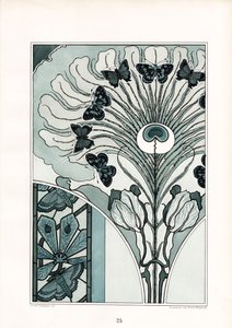 Peacock Feather Ornament with Butterflies and Tulips by Arnold Lyongrün