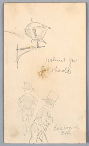 Sketch of Helmet and Men at Eton by Arnold William Brunner