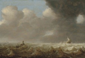 Fishing Boats in Rough Seas by Arnoldus van Anthonissen