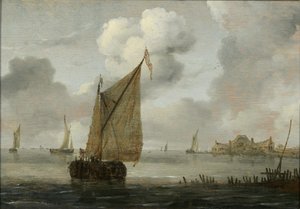 Sailing boats near a coast by Arnoldus van Anthonissen