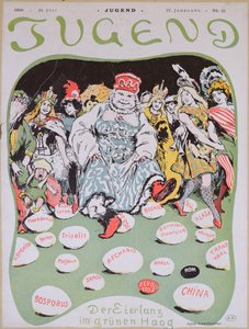Egg Dance, cartoon on the First Hague Peace Conference, from the German magazine Jugend