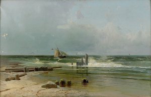 A Sailing Boat by the Beach, 1891 by Arseniy Ivanovich Meshchersky