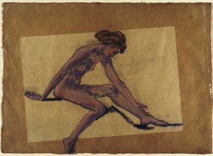 Seated Female Nude in Profile, Bending Forward by Arthur Bowen Davies