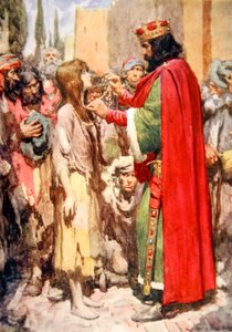 For a moment they stood looking at each other- the barefoot beggar girl in her rags and the King in his jewelled crown, King Cophetua and the Beggar Maid by Arthur C. (after) Michael