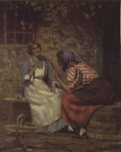 Scandal, Two Girls Gossiping outside a Cottage by Arthur Claude Cooke