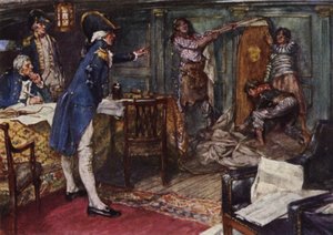 Nelson has the coffin presented to him by Captain Hallowell placed against the bulkhead of his cabin