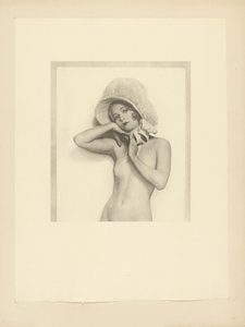 Female Nude Wearing Lace Bonnet