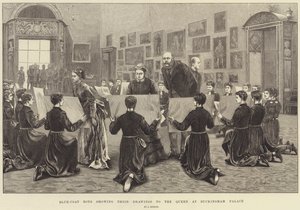 Blue-Coat Boys Showing Their Drawings to the Queen at Buckingham Palace