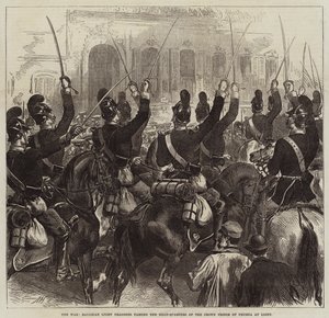 The War, Bavarian Light Dragoons passing the Head-Quarters of the Crown Prince of Prussia at Ligny
