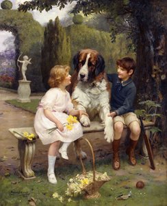 Children with a St. Bernard