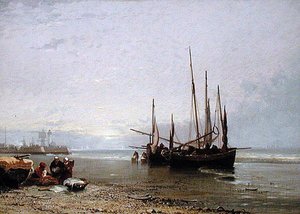 Luggers on the Beach at Treport by Arthur Joseph Meadows
